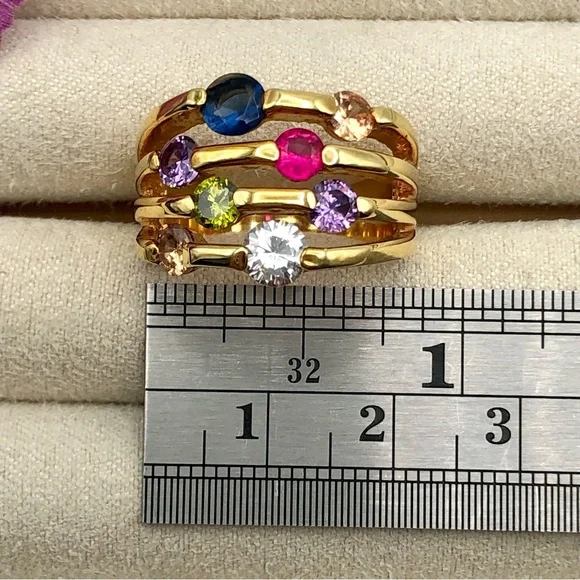 Fashion Jewelry Multicolor Gemstone Gold Ring - Picture 15 of 16